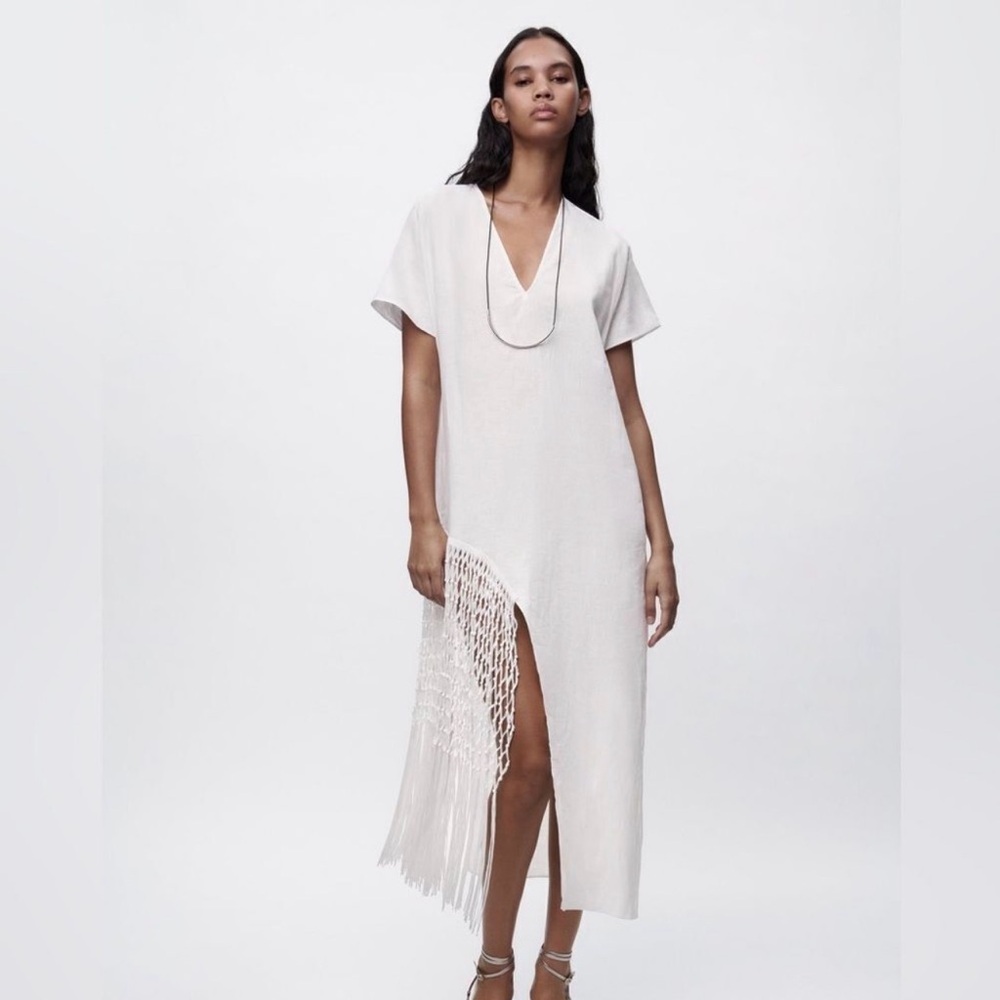 Zara white Fringe Swim Cover-Up